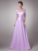 Robe plissée pour mère de la mariée au col-V manches courtes faite en satin