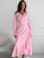 Robe portefeuille à imprimé zèbre rose à manches longues et col en V élégante à volants ourlet asymétrique robe longue de printemps pour femmes 2025