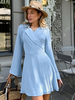 Robe portefeuille ceinturée à manches longues et larges mini-robe patineuse décontractée à revers avec ceinture pour femme printemps 2025