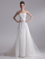 Robe pour mariage A-ligne ivoire en tulle bustier avec rhinestones à traîne courte