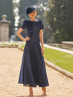 Robe pour mère de famille col bateau manches courtes deux pièces fleurs longueur cheville robes dinvitées de mariage