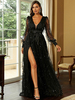 Robe Preals plongeante à manches illusion et fente haute robes longues de bal