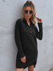 Robe Pull Courte Décontracté à Col Revers avec Manches Longues avec Boutons Unicolore Robe Femme