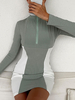 Robe Pull Courte Imprimé Femme à Zip avec Manches Longues Bicolores Robe Sexy