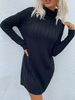 Robe Pull en Côtelé Courte à Col Montant avec Manches Longues Coupe Cintrée Unicolore Pull Femme