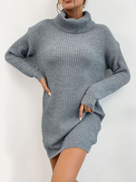 Robe Pull en Côtelé Courte à Col Montant avec Manches Longues Décontracté Unicolore Pull Femme