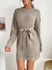 Robe Pull en Côtelé Courte à Col Rond avec Manches Longues Coupe Cintrée Unicolore Pull Femme