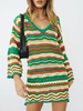 Robe Pull en Côtelé Courte à Col V avec Manches Longues Coupe Cintrée
