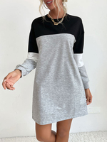 Robe Pull en Côtelé Courte Femme à Col Rond avec Manches Longues Bicolores