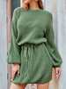 Robe Pull en Côtelé Courte Femme à Col Rond avec Manches Longues Coupe Cintrée à Lacets Unicolore Robe Femme
