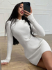 Robe Pull en Côtelé Courte Moulante à Capuche avec Manches Longues Coupe Cintrée Unicolore Robe Moulante