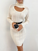 Robe Pull en Côtelé Femme à Col Montant avec Manches Longues Coupe Cintrée Unicolore Sans Manches Robe Pull