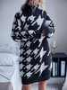 Robe Pull en Côtelé Mi-longue Femme à Col Montant avec Manches Longues Bicolores