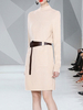 Robe Pull en Côtelé Mi-longue Femme à Col Montant avec Manches Longues Coupe Cintrée Unicolore