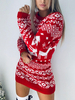 Robe Pull en Côtelé Noël Imprimé Femme à Col Rond avec Manches Longues Coupe Cintrée Bicolores