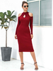Robe pull femme robes moulantes orange manches longues découpées décontracté col bijou midi robe fourreau