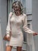 Robe pull femme rose tendre robes moulantes à motifs manches longues décontracté bijou cou robe gaine robe