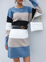 Robe Pull Imprimé en Côtelé avec Manches Longues à Col Rond Coupe Cintrée Robe Pull