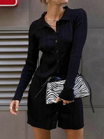 Robe Pull Moulant Courte Femme avec Manches Longues avec Boutons Unicolore Robe Moulante
