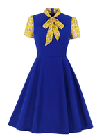 Robe Rockabilly à deux tons pour femme; robe vintage des années 1950 à manches courtes