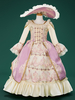 Robe rose rétro en dentelle et polyester à imprimé floral pour fille costume Marie-Antoinette tunique rétro robe de bal de fin dannée