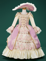 Robe rose rétro en dentelle et polyester à imprimé floral pour fille costume Marie-Antoinette tunique rétro robe de bal de fin dannée