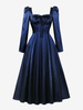 Robe rétro à col carré et nœuds style Audrey Hepburn des années 1950 manches courtes longue robe trapèze rouge