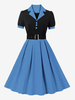 Robe rétro à col rabattu et ceinture style Audrey Hepburn des années 1950 manches courtes pois moyen robe rockabilly