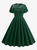 Robe Rétro Années 1950 Audrey Hepburn Dentelle Manches Courtes Robe Vert Foncé Vintage