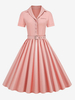 Robe Rétro Années 1950 Col En V Boutons Manches Courtes Robe Rockabilly Moyenne