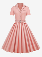 Robe Rétro Années 1950 Col En V Boutons Manches Courtes Robe Rockabilly Moyenne