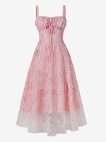 Robe rétro brodée rose A-line années 1950 style Audrey Hepburn Midi Swing Dress pour femme 2025