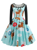Robe rétro de Noël des années 1950 bébé bleu en couches femme découpée à manches longues bijou cou robe Rockabilly