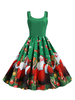 Robe rétro de Noël des années 1950 U-Neck sans manches femme robe Rockabilly