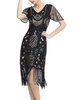 Robe rétro des années 1920 col en V manches courtes robe rockabilly pour femme