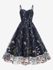 Robe Rétro Des Années 1950 À Bretelles Cou Brodé Sans Manches Robe Rockabilly Imprimée