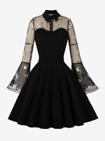 Robe Rétro Des Années 1950 À Manches Longues Pour Femme Longueur Au Genou Robe Rockabilly Bicolore