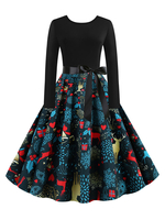 Robe rétro des années 1950 bijou cou manches longues femme motif de Noël robe Rockabilly