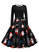 Robe rétro des années 1950 bijou cou manches longues femme motif de Noël robe Rockabilly