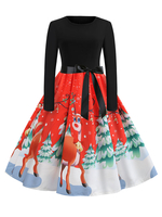 Robe rétro des années 1950 bijou cou sincline manches longues femme modèle robe de balançoire