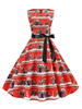 Robe rétro des années 1950 bijou cou sincline sans manches femme modèle de Noël robe Rockabilly