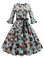 Robe rétro des années 1950 bijou de cou plissé manches moitié femme modèle moyen robe de balançoire de noël