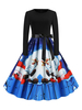 Robe rétro des années 1950 bleue modèle de Noël femme robe évasée à manches longues