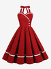 Robe Rétro Des Années 1950 Bordeaux Boutons Sans Manches Robe Trapèze À Col En Cœur