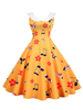 Robe rétro des années 1950 col claudine sans manches motif imprimé robe rockabilly robe rétro
