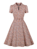 Robe rétro des années 1950 col en V manches courtes femme longueur genou imprimé fleuri Rockabilly robe