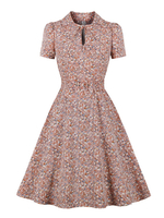 Robe rétro des années 1950 col en V manches courtes femme longueur genou imprimé fleuri Rockabilly robe