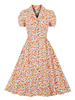 Robe rétro des années 1950 col en V manches courtes femme longueur genou imprimé fleuri Rockabilly robe