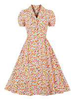 Robe rétro des années 1950 col en V manches courtes femme longueur genou imprimé fleuri Rockabilly robe