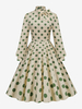 Robe Rétro Des Années 1950 Col Haut Nœuds Manches Longues Robe À Pois Moyen Femme Vintage